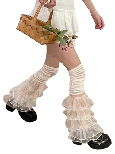 Women's Leg Warmers Y2k Ruffle Lace Boot Cuffs Covers Tiered Tulle Stretch Socks Cosplay Streetwear