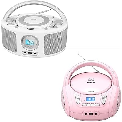 Kids CD Radio Portable CD Player Boombox with Bluetooth,FM Radio, USB Input and 3.5mm AUX Headphone Jack,CD-R/CD-RW/MP3/WMA Playback,AC/Battery Powered