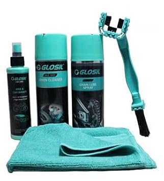 Glosil Bike Maintenance Complete Set Combo Chain lube Spray Chain Cleaner Chain Cleaning Brush and Car & Bike Shiner Microfiber Cloth by Alsafa