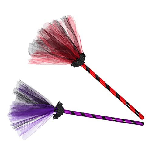Gogogmee 2pcs Mesh Witch's Broom Witches Broomstick Broom Stick Costume Halloween Witch Decorations Wedding Broom for Jumping The Broom Ceremony Broom Halloween Prom Props Plastic