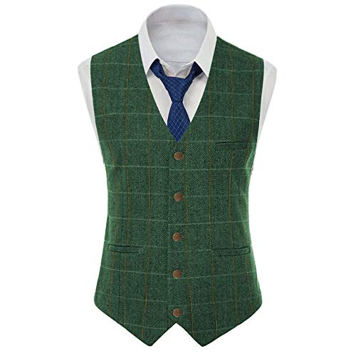 Aesido Gilet de costume pour homme en laine à chevrons - Vert - XL Cover