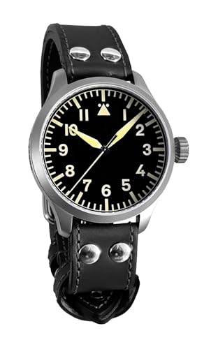 Aristo 3H213 Beobachtungsuhr 47 - Limited Edition - Schweizer Automatik Uhrwerk R150 - Armband aus Sattelleder – Edelstahlgehäuse Ø 47 – Cremefarbe beschichteten Zeiger - Made in Germany