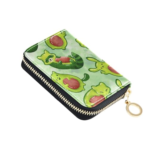 RFID Credit Card Holder Cute Avocado Animals Leather With Zipper Card Case Wallet for Women Girls