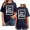 Navy Personalised Gifts for Women Front Back Printed Custom T Shirt Customised Short Sleeve Solid Loose Funny Tee Top Music Fans & Fashion Trendsetters Size 18 #1