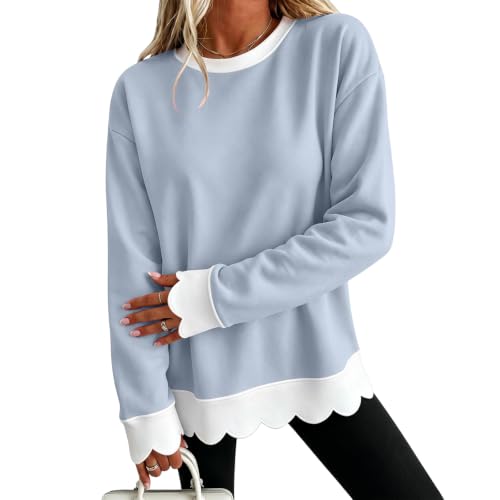 Oversized Crewneck Sweatshirt Women Scalloped Soft Sweater Sweat Shirt - image 1