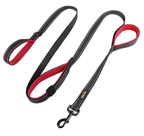 Idepet Dog Leash 3 Handles 6ft Traffic Padded - Pet Training Walking Lead Heavy Duty Reflective Leash for Large,Medium and Small Dogs ï¼ˆRedï¼‰