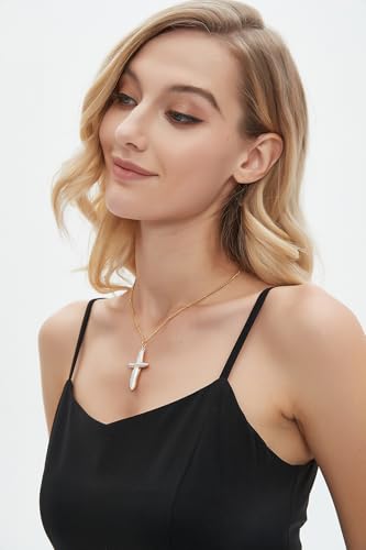 Women Nature Pearl Cross Necklace Freshwater Cross Pearl Necklace Gold Cross Pendant Necklace4