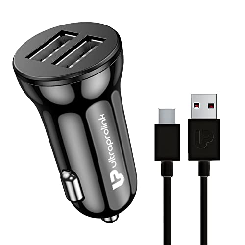 Image of ULTRAPROLINK Mach12|Fast Car Charger With Dual Usb Ports| Usb Car Charger For Cellular Phone 2.4A /12W With Type C Cable 1M|Um1144C|Black