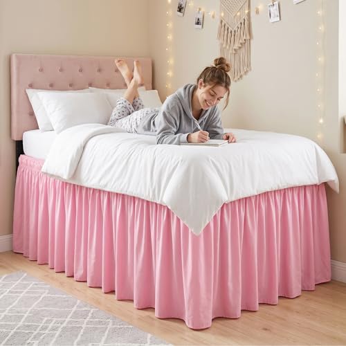 Cosweet Dorm Bed Skirt Twin XL, 32" Long Drop for College Dorm Room, Pink