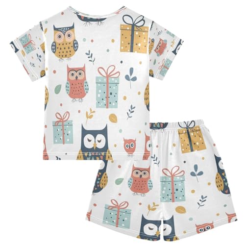 senya Short Sleeve Pajamas Sets Summer Cotton Sleepwear Cute Owls and Gift Boxes2