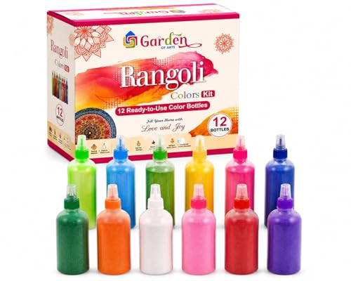 Garden Of Arts Assorted Rangoli Colors Set 12 Bottles Multicolor