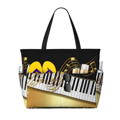 Sac fourre-tout avec poignées pour maillots et serviettes, grand sac de plage imprimé piano