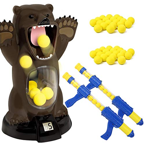Bear Shooting Toys for Kids, Target Shooter Battle Toy with LCD Score Record and 2 Air Pump Guns and 48 Soft Foam Ball Bullets, Interactive Electronic Games Toys Gift for Boys and Girls (Brown)
