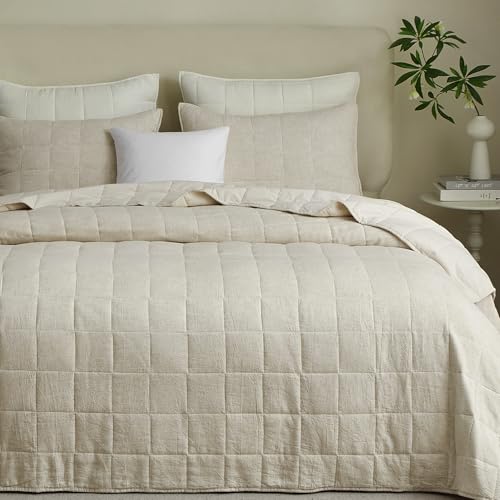 Powdion Linen Quilt Queen 3-Piece Vintage Bedding
