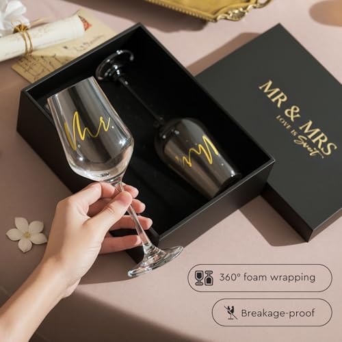 AW BRIDAL Mr and Mrs Wine Glasses Set of 2 for Engagement Bridal Shower, Wedding Gifts for Newlywed Couples 2025, Personalized Anniversary Wine Glass Gift Basket for Bride Groom and Fiance Fiancee - Image 6