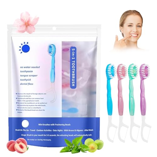 YEAfEAti 5 in 1 Toothbrush & Floss 26Pcs mini toothbrushes with Toothpaste All in one Oral Care on The go 5 in 1 mini Brush Toothpaste and Floss Disposable Travel Toothbrush Set (1)