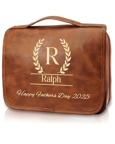3-in-1 Extra Large Personalized Toiletry Bag For Men, Custom Engraved Leather Travel Organizer Bag, Engraved Name Waterproof Travel Kit & Gifts for Him Husband Father (Father's Day, Christmas)