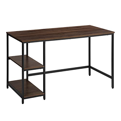 FurnitureR Escritorio para Ordenador, Mesa de Ordenador, Mesa de Oficina con 2 estantes a la Izquierda, para Oficina, salón, Estructura de Acero, diseño Industrial, Color marrón y Negro