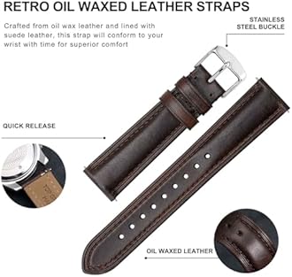 BISONSTRAP Retro Leather Watch Straps for Men, Oil Waxed Calfskin Replacement Band, Quick Release, Band Width 18mm 19mm 20mm 22mm
