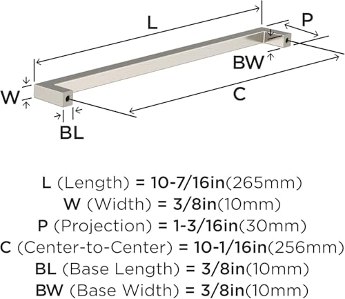 Image of Amerock BP36910G10 | Satin Nickel Cabinet Pull | 10-1 /16 in (256 mm) Center-to-Center Cabinet Handle | Monument | Drawer Pull | Kitchen Cabinet Handle | Furniture Hardware