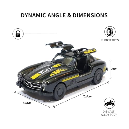 Image of SHAKTISM Die Cast Metal Toy Cars Set - 1:43 Scale Pull Back Action Cars with Open Doors, 4 Model Designs, Mini Vintage Car Collection for Kids Boys Girls, Gift Toy (Black Diecast Model)