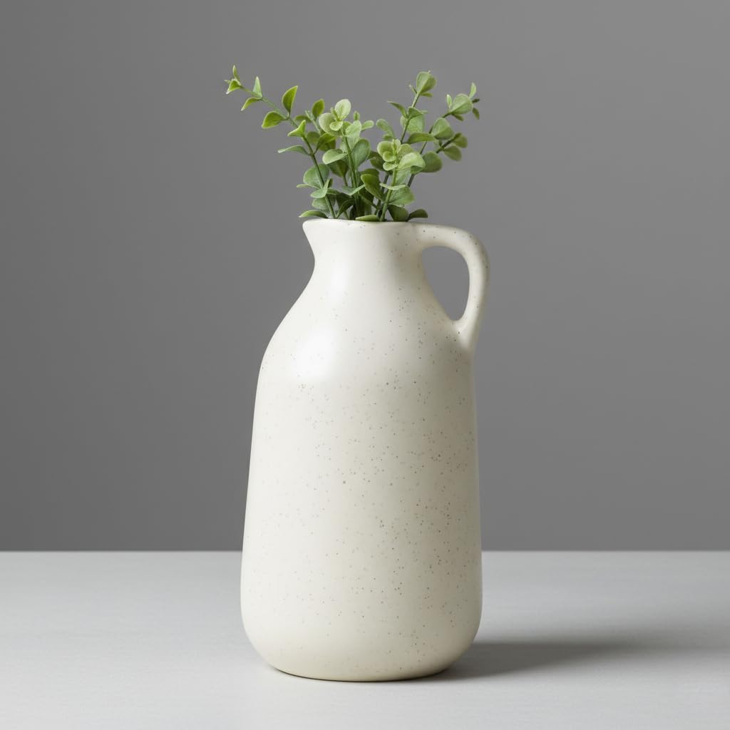 Purezento Ceramic Jug | Container Shape Vintage Tall Vase Pitcher Jug Farmhouse Home Decor for Centrepieces Living Room Kitchen Bedroom Apartment Office,White-picture-18
