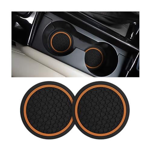 Image of Mandark 2PCS Car Cup Holder Coasters, 2.75 Inch Non-Slip Insert Water Bottle Holder Pads, Dustproof Automotive Interior Accessories Mat, Universal for Vehicles, Trucks, RVs and More(Black /Orange)