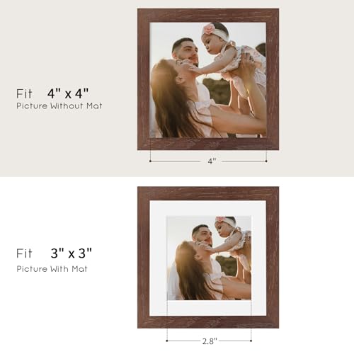 4x4 Oak Wood Picture Frame - 4"x4" Photo Frame, 4x4 Picture Frame Wood, Natural Solid Wooden Picture Frames for Wall Art Photo and Prints(3 Pack, Walnut)