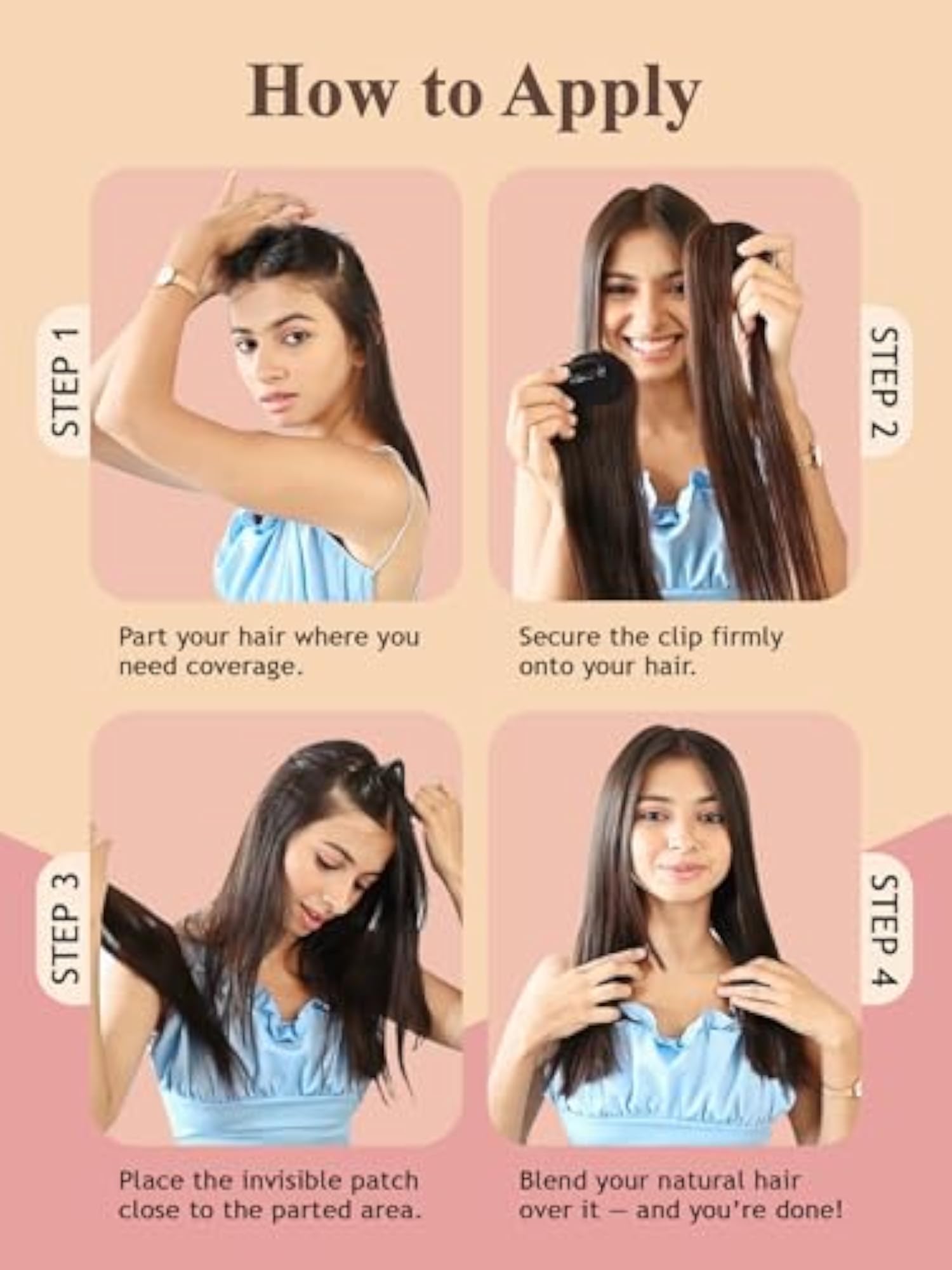 100% Human Hair Extensions for Women, Invisible Patch