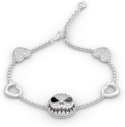 Jeulia 2.5 Carat Jack Skellington Charm Bracelet for Women Girls 925 Sterling Silver Nightmare Before Christmas Bead Bracelet Horror Movie Costume Jewelry Link Bracelet with Adjustable Infinity Chain