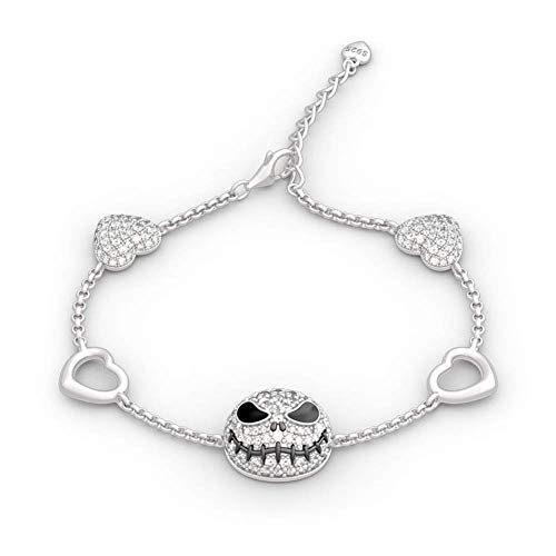 Jeulia 2.5 Carat Jack Skellington Charm Bracelet For Women Girls 925 Sterling Silver Nightmare Before Christmas Bead Bracelet Horror Movie Costume Jewelry Link Bracelet With Adjustable Infinity Chain #TOP26