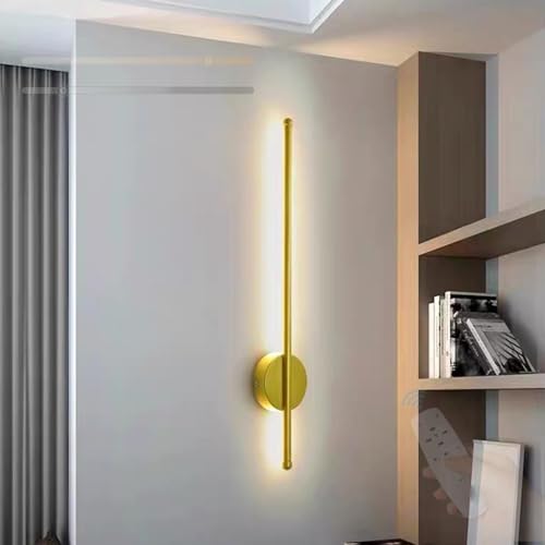 Image of GZZBMY LED Indoor Wall Lights with Remote Control Dimmable Sconces Modern Aluminum Long Strip Aluminum Wall Lamps for Living Room Bedroom Hallway Corridor 3000K-6500K (Gold,80cm)