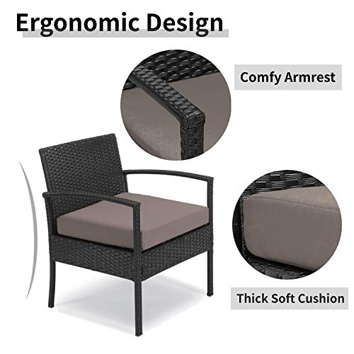 Leasbar Outdoor Chairs Set Bistro Set 3 Pieces Patio Conversation Set Furniture Set For Small Balcony Rattan Chairs And Table With Cushions Brown #TOP1