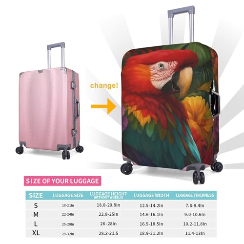 Image of Tropical Vibrant Parrot and Hibiscus Flowers Elasticity Luggage Protection Cover Travel Scratch Resistant Suitcase Covers Small (18-21 inch suitcase)