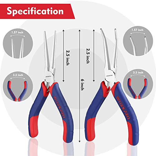 Image of WORKPRO 2-Piece 6 inch Mini Needle Nose Pliers Set(Smooth Jaw), Long Nose Pliers, Bent Nose Pliers with Comfort Grip Handles, Jewelry Plier For Wire Wrapping, Handmade Craft, Jewelry Making, 6 inch 2PCS