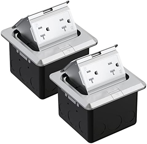 WEBANG Pop Up Floor Outlet Covers Box with 20 Amp Stainless Steel TR Receptacle Outlet, ETL Listed, 2 Pack, Silver