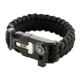 M-Tac Survival Paracord Bracelet - Tactical Emergency Cord Rope with Compass Whistle (M, Black)