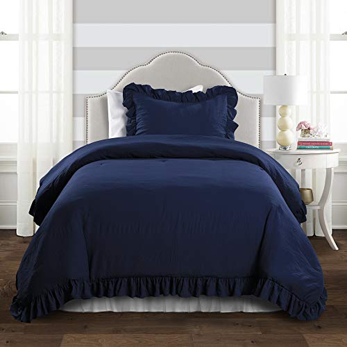 Image of Lush Decor Reyna Ruffle Comforter Set - 2 Piece Cozy Ruffled Bedding Set - Timeless Elegance and Comfort for Dorm Room - Twin XL, Navy