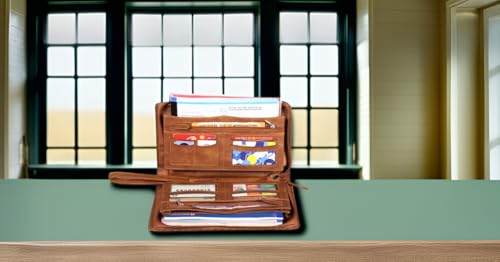 Image of Sukeshcraft Multiple Cheque Book Holder | Original PU Holds Upto 8 Cheque Books, Dual Tone Brown