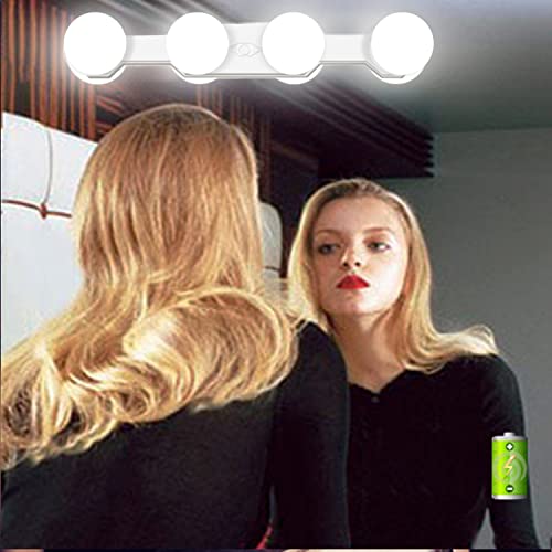 TXENCEX LED Makeup Lights,Portable Rechargeable LED Vanity Mirror Light with 4 LED Bulbs for Bathroom Dressing Room Vanity Table,LED Mirror Lights