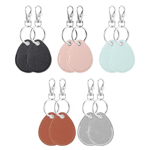SIXDAWANJIA 10pcs Key Fob Holder Leather, Fob Holder Keychain with Metal Rings | PU Leather Key Fob Keychain for Keys, ID Cards, Key Cards | Color Coded for Home, Office, Car (5 Colors)