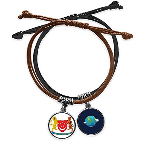 Pulsera de Singapur de cuero genuino trenzado con acabado heráldico premium