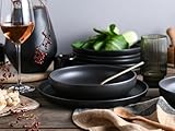 CreaTable, 22979, Serie uno BLACK, 12-teiliges Geschirrset, Teller Set aus Steinzeug, spülmaschinen- und mikrowellengeeignet, Made in Portugal
