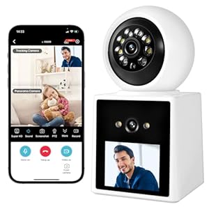 Two-Way Video Call Security Camera with HD Screen, 1080P Indoor Home Security Camera, Indoor House Sitter Camera, Baby/Elderly/Sitter/Dog/Pet Camera with Mobile Apps