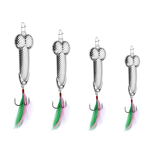 UAIAGM Gag Fishing Lures Set Metal Luminous Sequin Spoons Funny Top Water Bass Fishing Lures Fishermen Gear Spinner Baits Freshwater Saltwater Equipment Fishing Hook for Fishing Lover Men(Silvery)