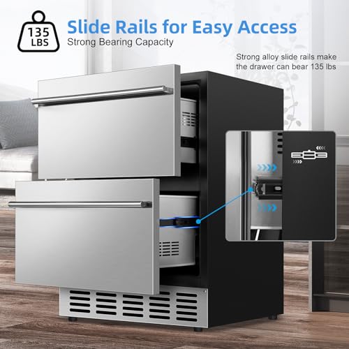 Image of Under Counter Beverage Refrigerator 24 Inch, Outdoor Drawer Fridge Stainless Steel with Temperature Control for Home, Outdoor Patio and Commercial Use