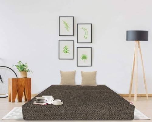 Image of Coirfit 3 Seater Folding Sofa Cum Bed - Jute Fabric Washable Cover with Free Cushions - Brown - 6' x 6' Feet - Perfect for Guests