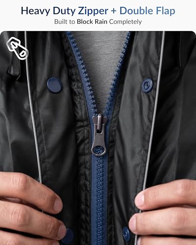 Image of Destinio Rain Coat for Men Waterproof with Hood, Thick Polyester, Leak Proof, Premium Zipper, Raincoat for Bike Riding, Double Layer Rain Suit for Riders, Rainwear Set