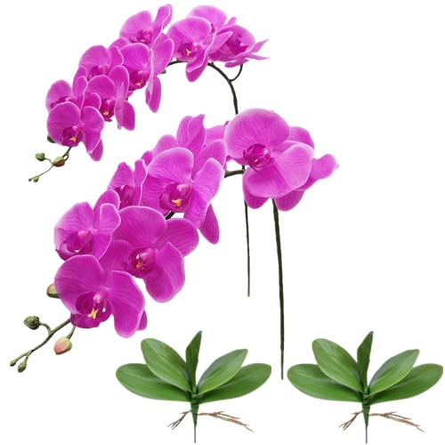 NatureMan Lot de 2 tiges d'orchidées artificielles au toucher réaliste, 9 grandes fleurs de 96,5 cm de haut pour décoration de maison, de fête de mariage (violet)