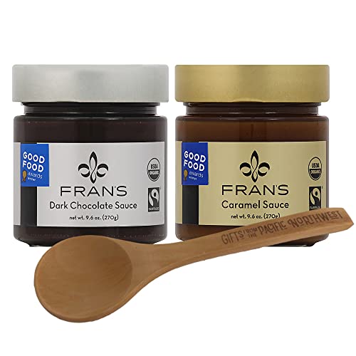 Fran's Dessert Sauce Gift Set I Caramel & Dark Chocolate Sauces Bundle with Tasting Spoon by Gifts from the Pacific Northwest, 3.0 Count